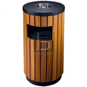 Powder Coating + Wood Round Waste Bin c/w Ashtray Top & G.I Inner Liner