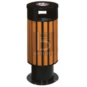 Powder Coating + Wood Round Waste Bin c/w Ashtray Top & G.I Inner Liner