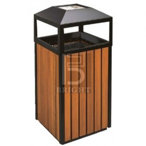 Powder Coating + Wood Square Waste Bin c/w Ashtray Top & G.I Inner Liner
