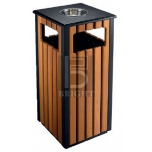 Powder Coating + Wood Square Waste Bin c/w Ashtray Top & G.I Inner Liner