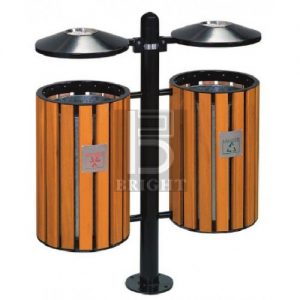 POWDER COATING + WOOD OUTDOOR RECYCLE BIN c/w GALVANISED LINER