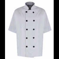 CHEF JACKET SHORT SLEEVE WHITE ( BLACK BUTTON )